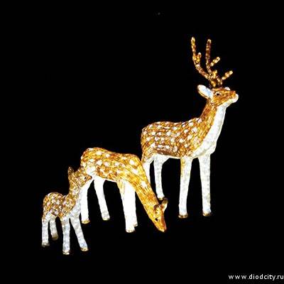 Световые акриловые фигуры  "Семья оленей", 3 шт., коричневый