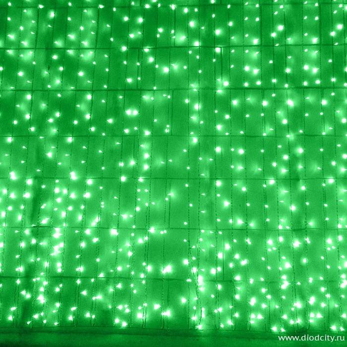 Светодиодный занавес "Дождь", 2 х 9м. зеленые  диоды