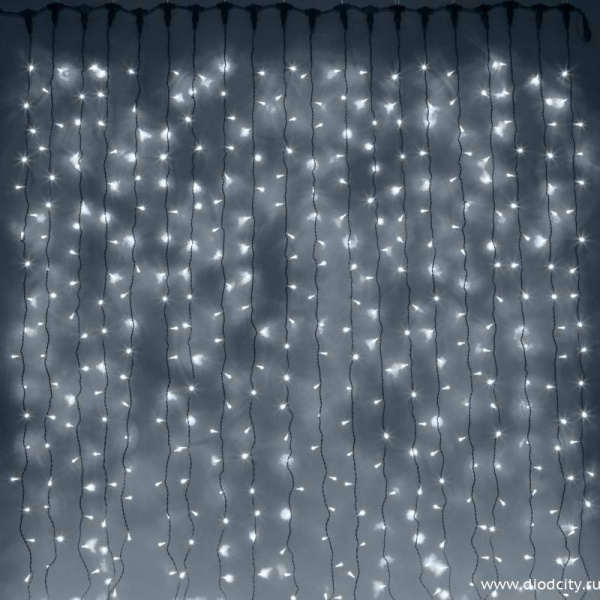 Светодиодный занавес "Дождь", 2 х 6м. белые диоды