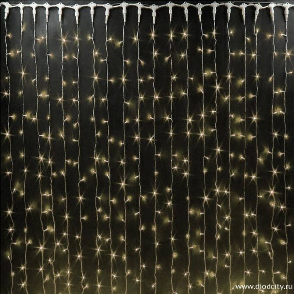Светодиодный дождь (занавес) мерцающий 2х2 теплые белые диоды, белый провод