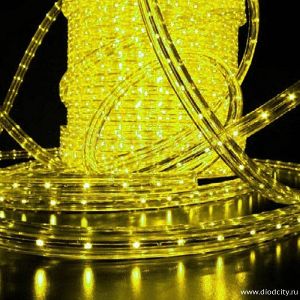 Светодиодный дюралайт 2-х жильный плоский 11*18мм, желтый