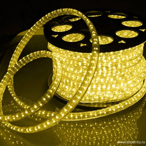 Светодиодный дюралайт 3-х жильный плоский 11*18мм, желтый