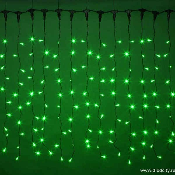Светодиодный мерцающий занавес "Дождь", IP65, 2x1.5м, зеленый