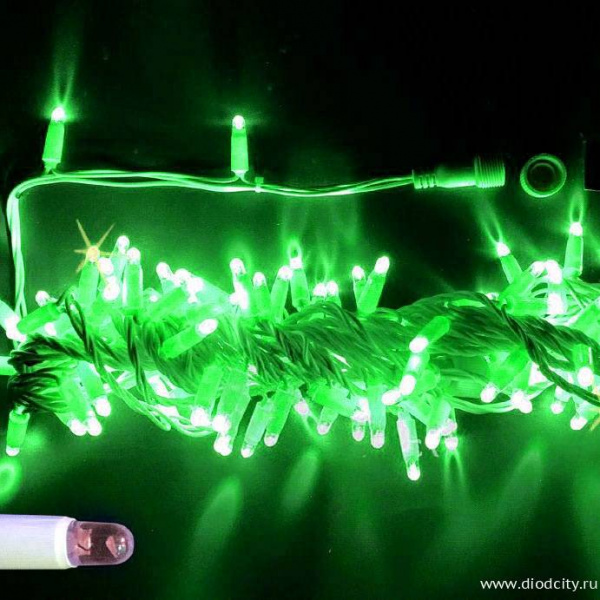 Светодиодная гирлянда Нить 10 м, 24 В, герметичный колпачок, зеленая