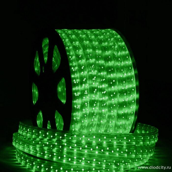 Светодиодный дюралайт 5-х жильный плоский 11*28мм, зеленый