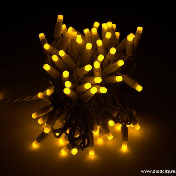 Гирлянда нить Стринг Лайт мерцающая 24V, длина 10м, каучук, желтая