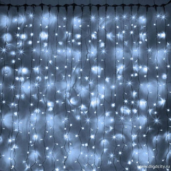 Светодиодный мерцающий занавес "Дождь", IP65, 2x6м, белый