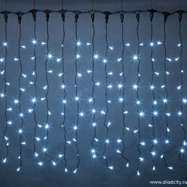 Светодиодный мерцающий занавес "Дождь", IP65, 2x1.5м, белый