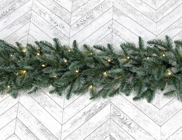 Хвойная гирлянда с лампочками Рождественская 180*33 см, 50 LED ламп, ЛИТАЯ 100%,