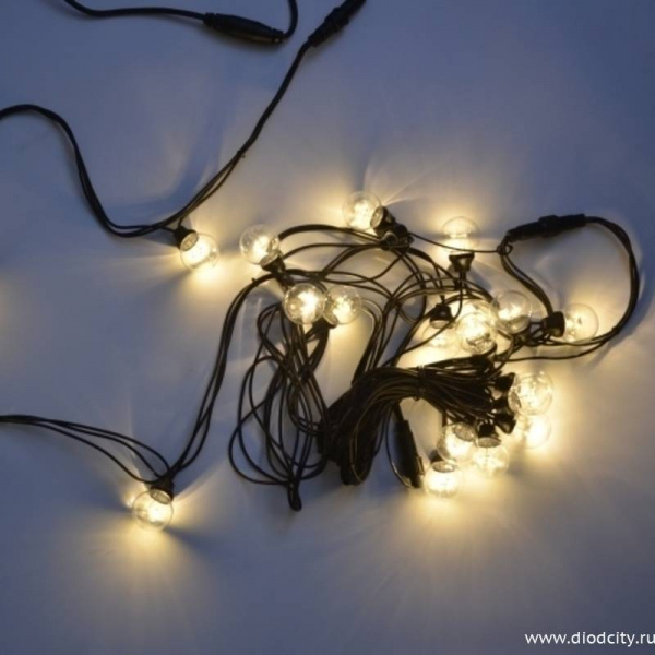 Гирлянда Белт Лайт 20 ламп,цвет теплый белый, 10 м, шаг 50см, черный провод