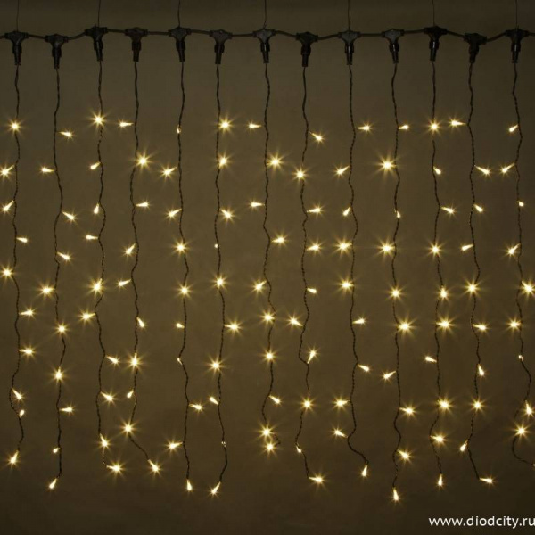 Светодиодный мерцающий занавес "Дождь", IP65, 2x1.5м, теплый белый