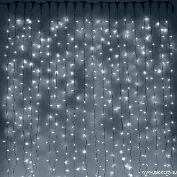 Световой занавес "Дождь" 2*9м, белые диоды, провод каучук