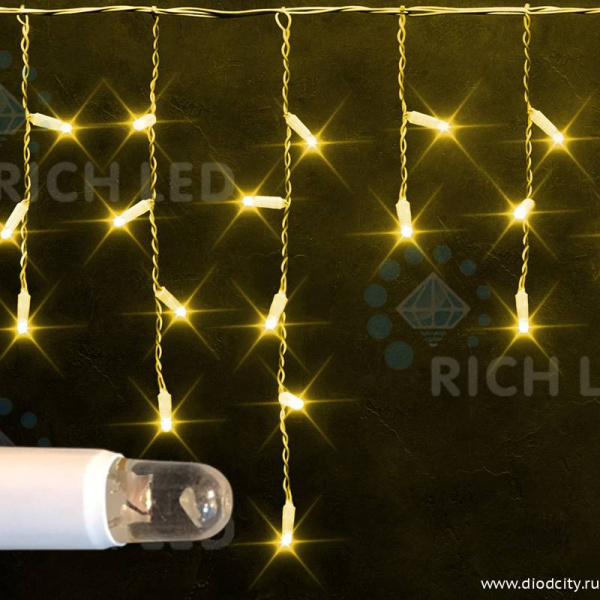 Светодиодная бахрома Rich LED 3х0.5 м, IP65,провод ПВХ, желтая
