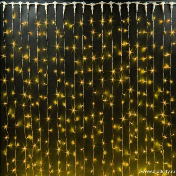 Светодиодный дождь (занавес) мерцающий 2х3 желтые диоды, белый провод