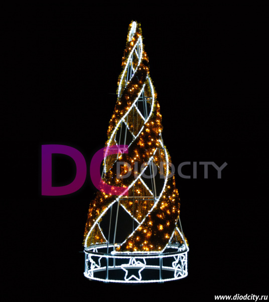 Светодиодная ёлка "Конус" 250х100 см, золотая, гирлянда теплая белая flash