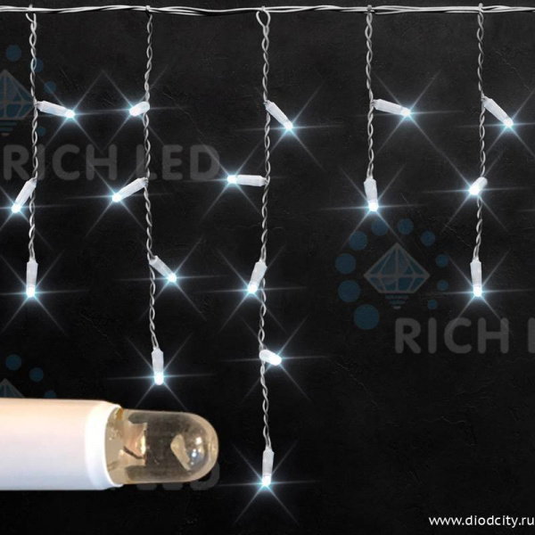 Светодиодная бахрома Rich LED 3х0.5 м белый резиновый провод, IP65, белая