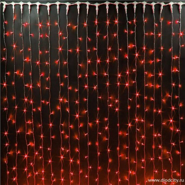 Светодиодный дождь (занавес) мерцающий 2х3 красные диоды, белый провод