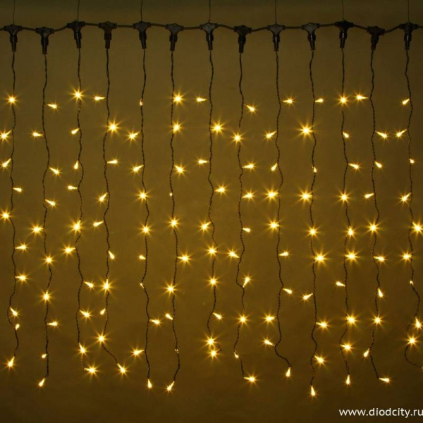 Светодиодный мерцающий занавес "Дождь", IP65, 2x1.5м, желтый