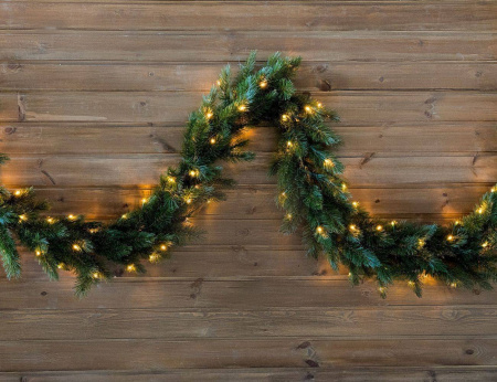 Хвойная гирлянда ЛЕСНАЯ КРАСАВИЦА, хвоя-леска, 96 теплых белых светодиодов, 270х33 см