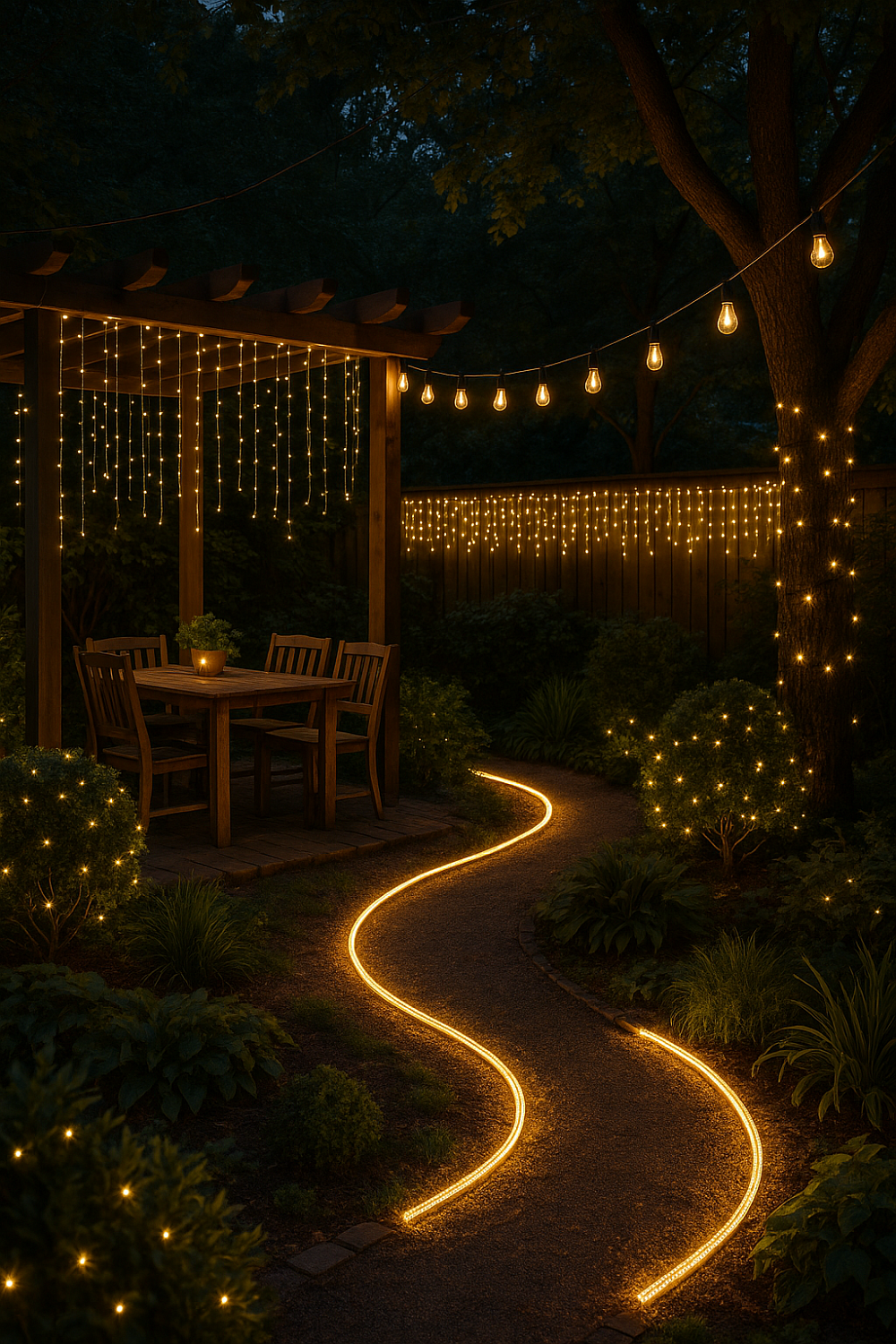 Идеи украшения сада и двора гирляндами