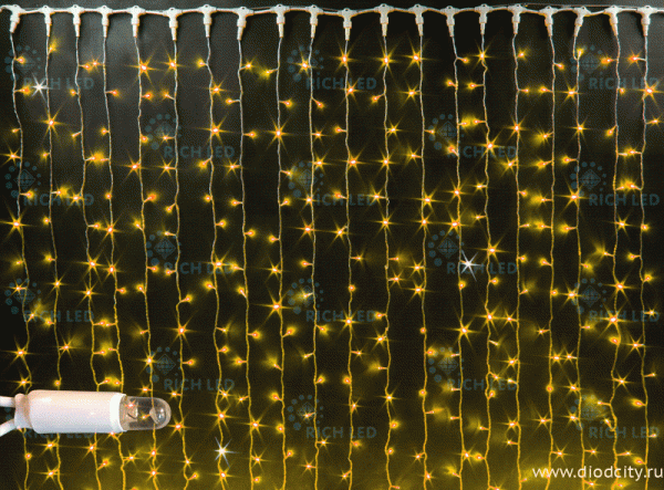 Светодиодный дождь (занавес) мерцающий 2х6 желтые диоды