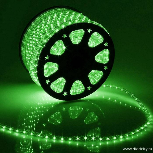 Светодиодный дюралайт - фиксинг круглый, 13мм, зеленый