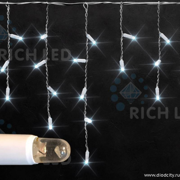 Светодиодная бахрома Rich LED 3х0.5 м  черный резиновый провод, IP65, белая