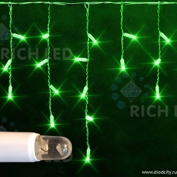 Светодиодная бахрома Rich LED 3х0.5 м белый резиновый провод, IP65, зеленая