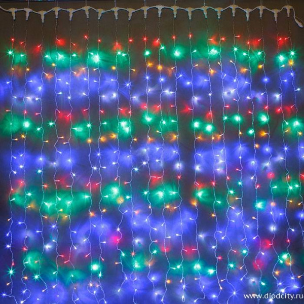Световой занавес "Дождь" 2*3м, мульти диоды(4цв), провод каучук