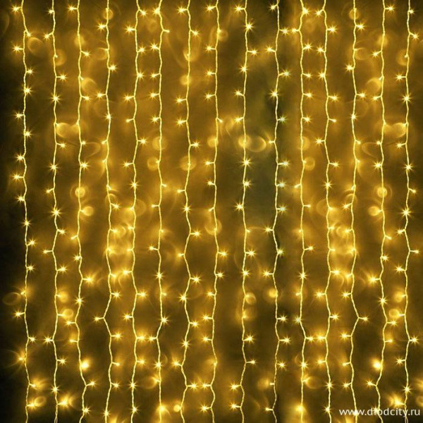 Светодиодный занавес "Дождь", 2 х 6м, желтые диоды, мерцающий