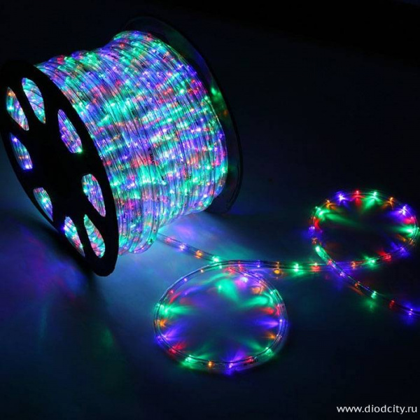 Светодиодный дюралайт - чейзинг круглый, 16мм, мульти (5 жил)