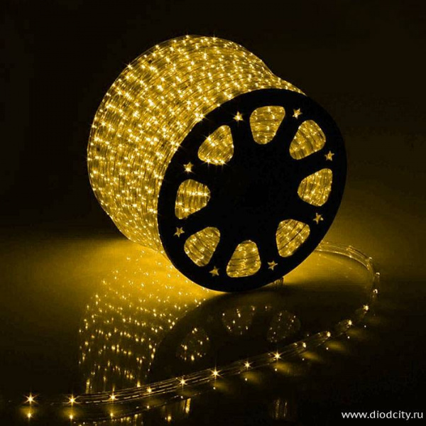 Светодиодный дюралайт - чейзинг круглый, 16мм, желтый (5 жил)