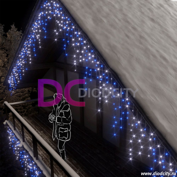 Световая бахрома 3*0.9 м, герметичный колпачок, мерцающая, синий/белый IP65