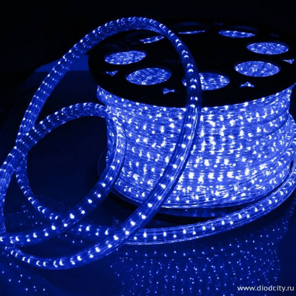 Светодиодный дюралайт 3-х жильный плоский 11*18мм, синий