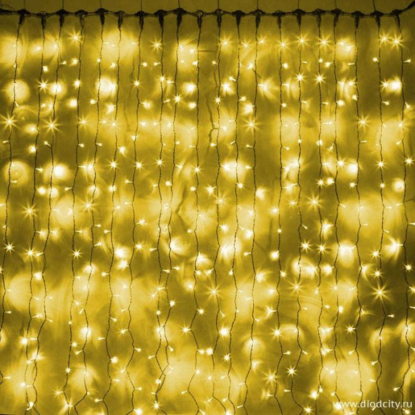 Светодиодный мерцающий занавес "Дождь", IP65, 2x6м, желтый