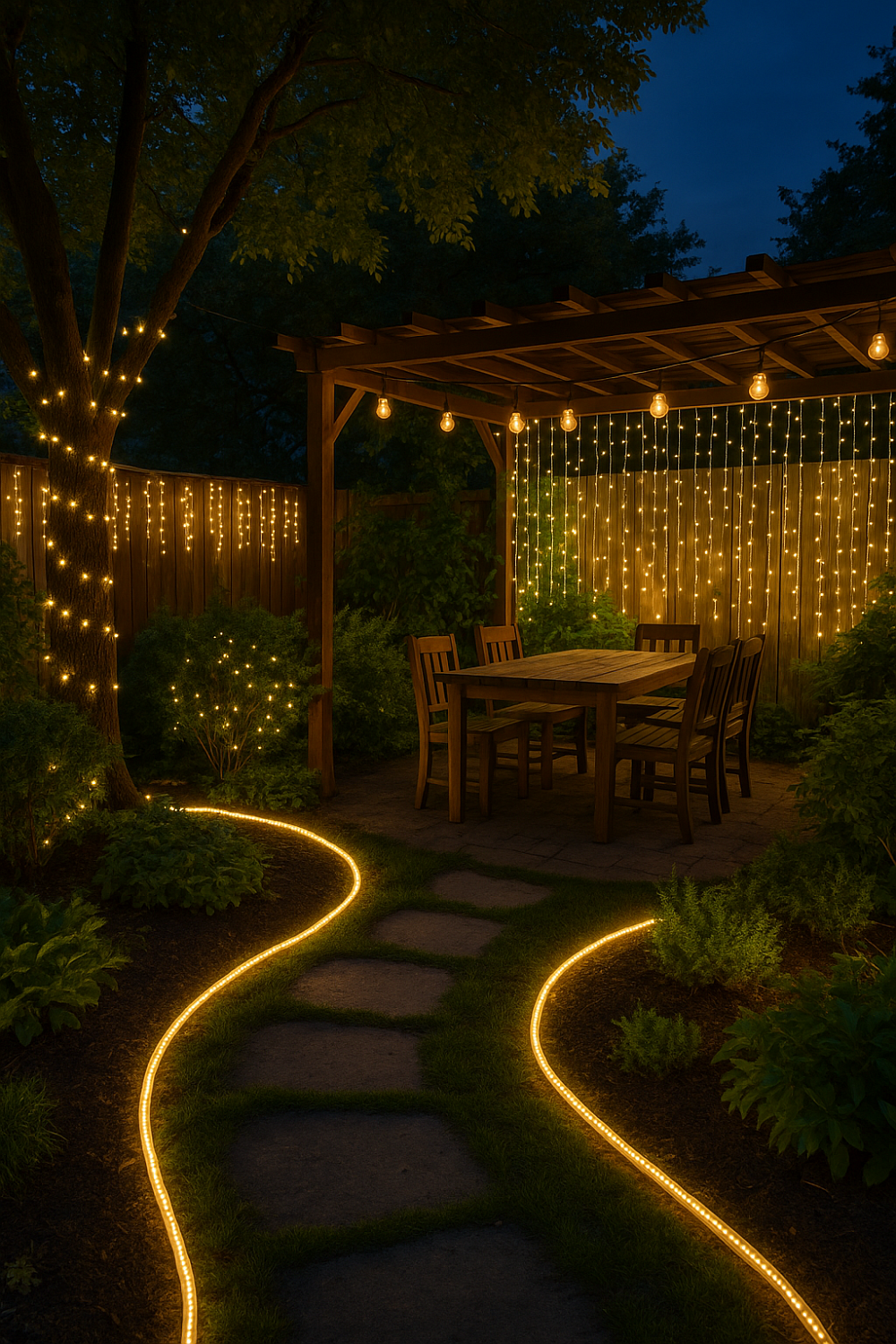 Идеи украшения сада и двора гирляндами