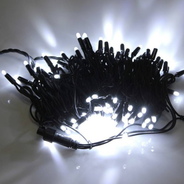 Гирлянда нить Стринг Лайт, 20м, черный провод, белая, 24V