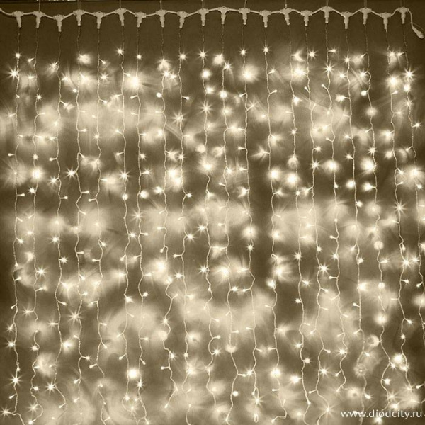 Светодиодный мерцающий занавес "Дождь", IP65, 2x6м, теплый белый