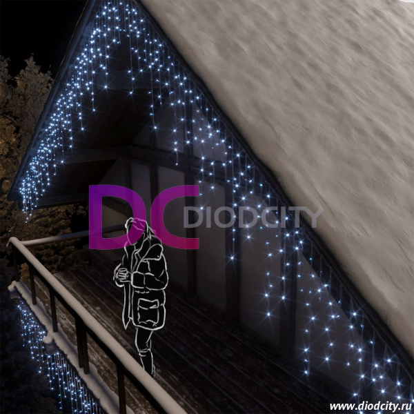 Световая бахрома 3*0.9 м, герметичный колпачок, мерцающая, холодный белый IP65