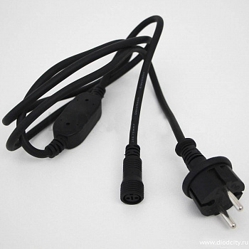 Силовой шнур для гирлянд (LED-PLR) черный, материал каучук, выпрямитель 1,6А, длина 1,6 метра