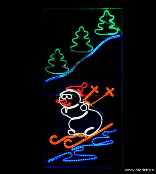 Светодиодная консоль "Снеговик на лыжах", 200х100 см