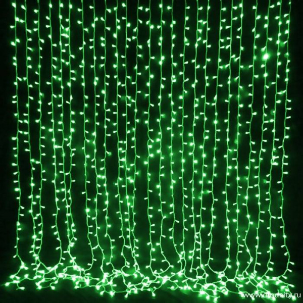 Светодиодный занавес "Дождь", 2 х 9м  зеленые диоды IP65