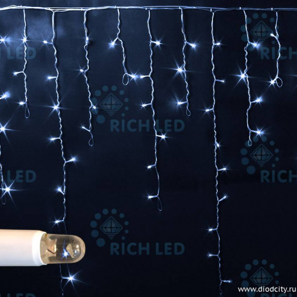 Светодиодная бахрома 3x0.9 м IP65, герметичный колпачок, прозрачный провод, белый