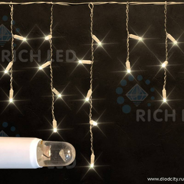 Светодиодная бахрома Rich LED 3х0.5 м черный резиновый провод, IP65, теплая белая