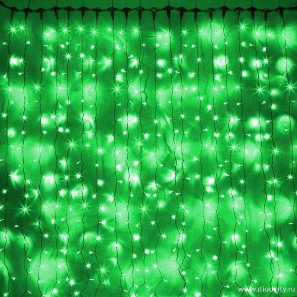 Светодиодный мерцающий занавес "Дождь", IP65, 2x3м, зеленый