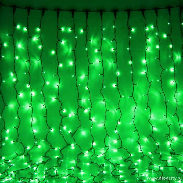 Светодиодный занавес "Дождь", 2 х 3м. зеленые  диоды
