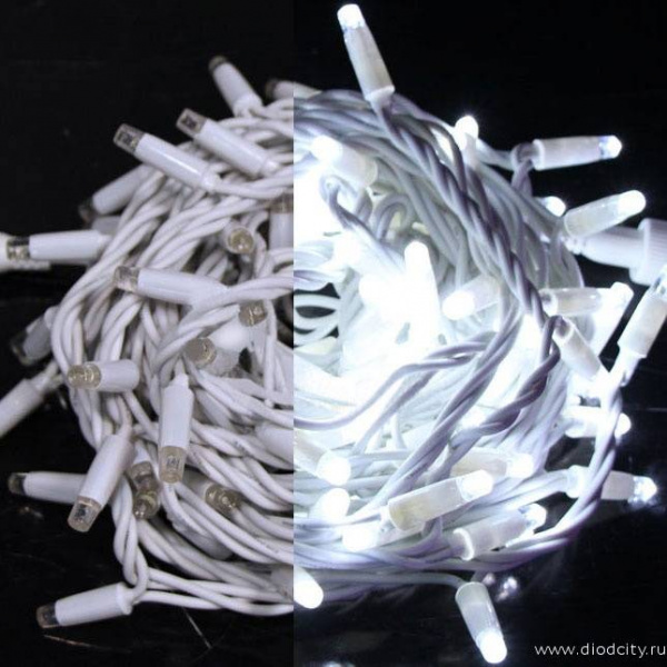 Светодиодная гирлянда Нить 10 м, 24 В, резина провод , холодная белая