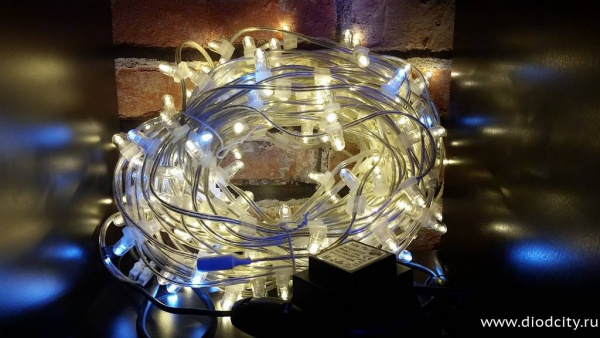 Гирлянда на деревья Клип Лайт мерцающий, 100 м, теплый белый (холодный белый flash)