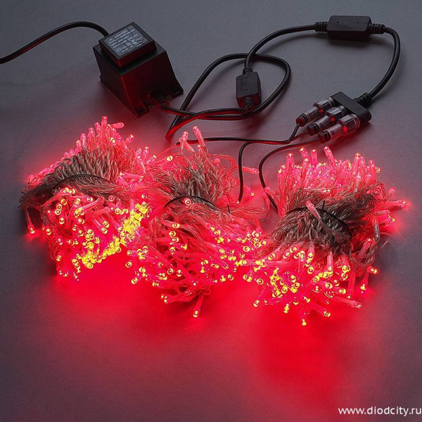 Гирлянда "Клип Лайт Спайдер" 3 нити по 20 м, красные диоды, мерцающая