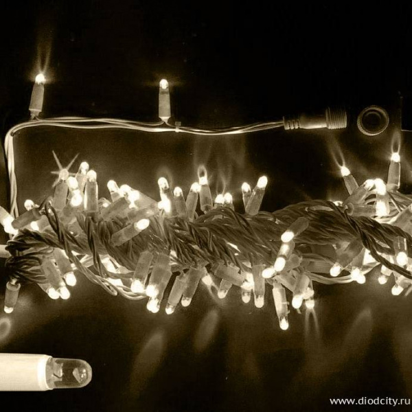 Гирлянда-нить, герметичный колпачок, с мерцанием, 10м, теплый белый, 24В